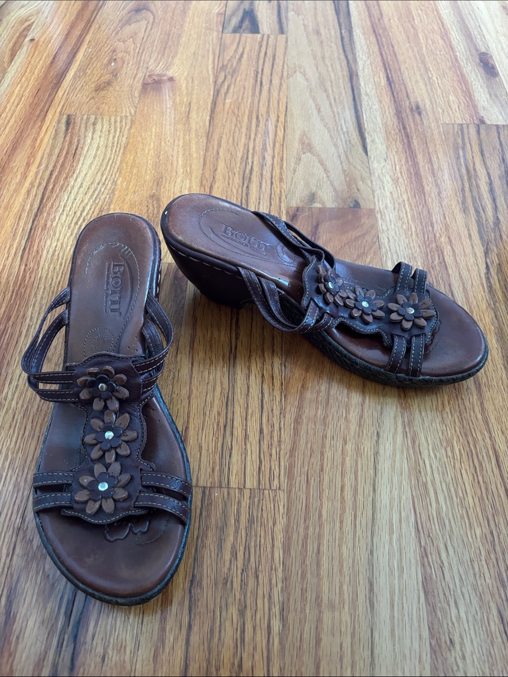 Born Brown Floral Wedge Mules